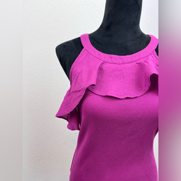 NWT: Anthropologie Maeve Ribbed Ruffled Halter Tank Top in Purple Size Medium - Picture 2 of 8